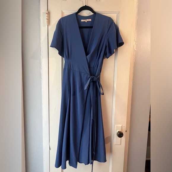 Hutch Kiera Midi Wrap Dress Blue M - Picture 4 of 11
